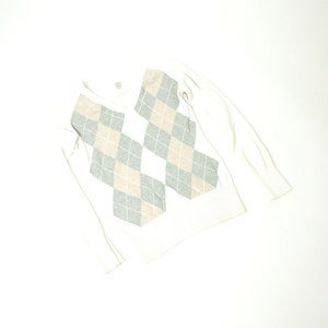 L.O.G.G Women's V Neck White Tan Cotton Sweater M